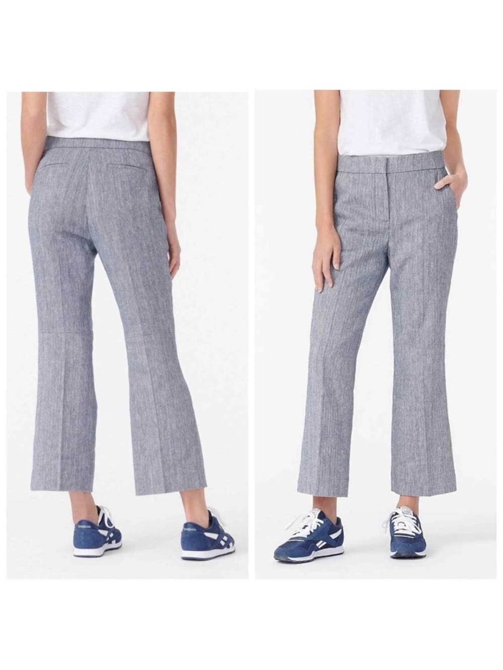 NWT J. Crew Hayden Herringbone Kickout Crop Pant Linen Blend Blue Size 16